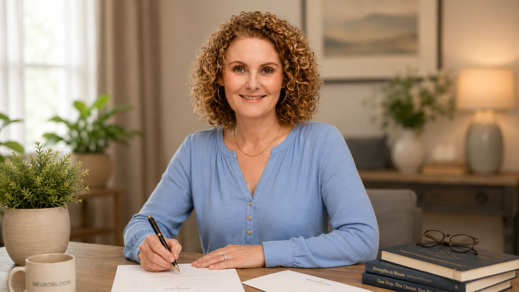 Michela Vernon, founder of NeuroBloom Development, at home